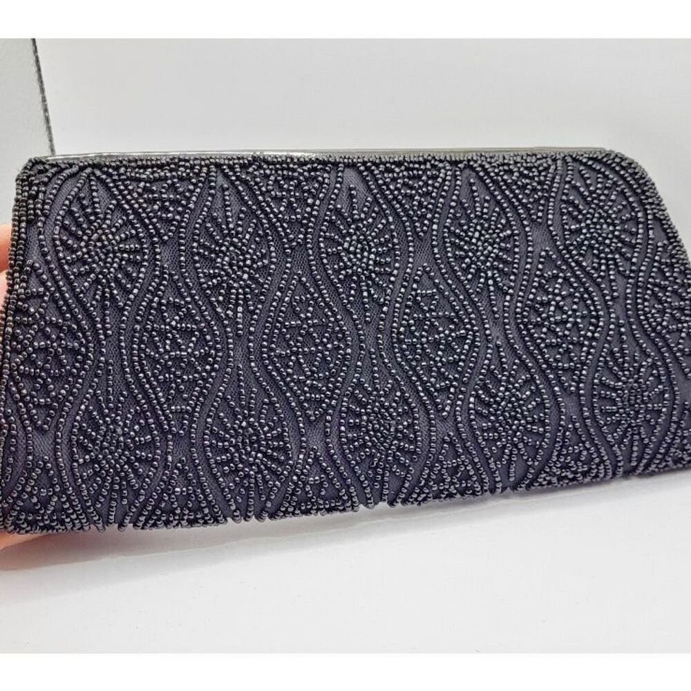 Vintage Moyna Black Beaded Eyeball Design Clutch Bag